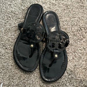Tory Burch Black Shiny Flat Sandals